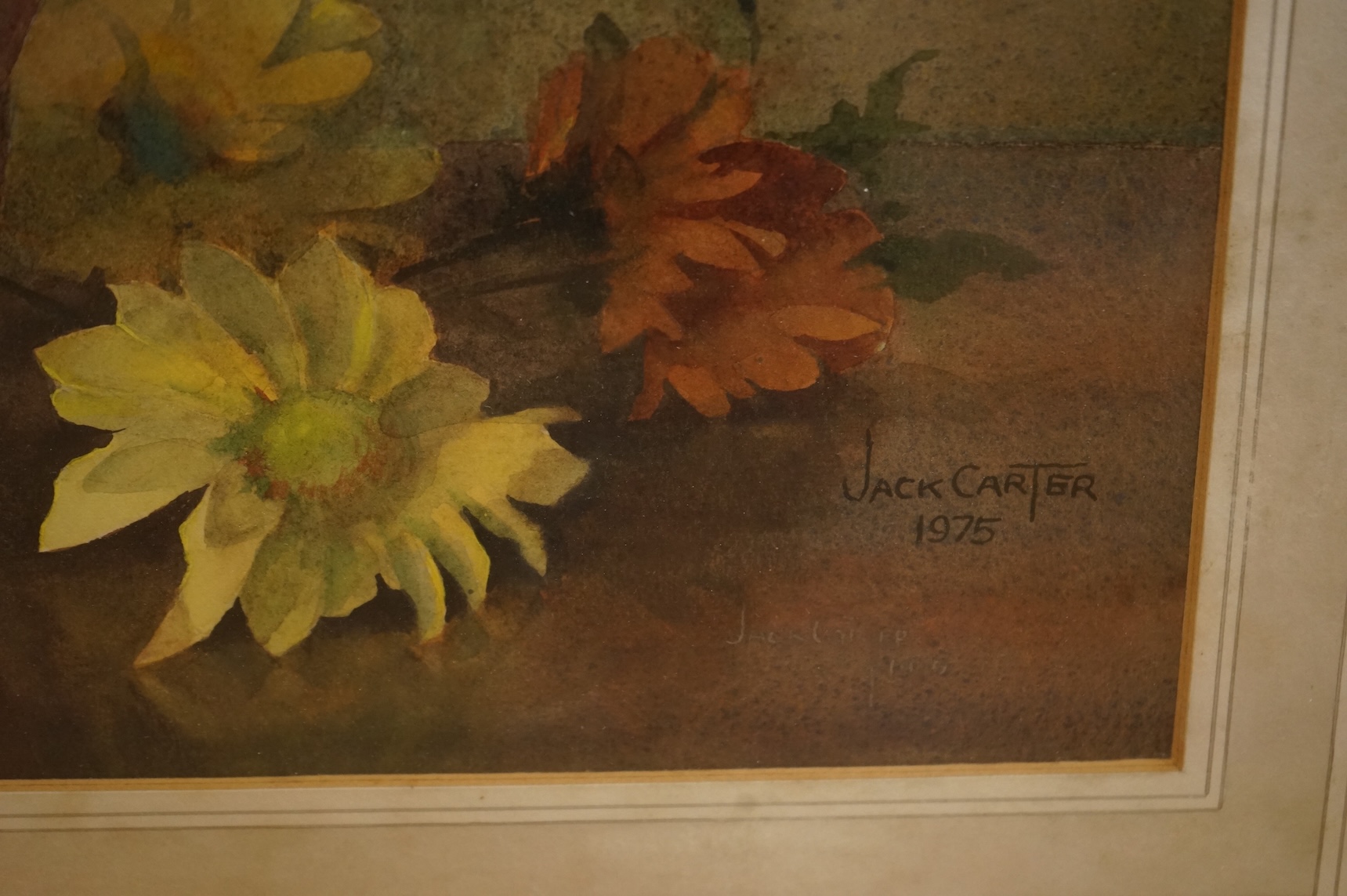 Jack Carter (1912-1992), watercolour, Still life of Chrysanthemums, signed and dated 1975, 57 x 48cm